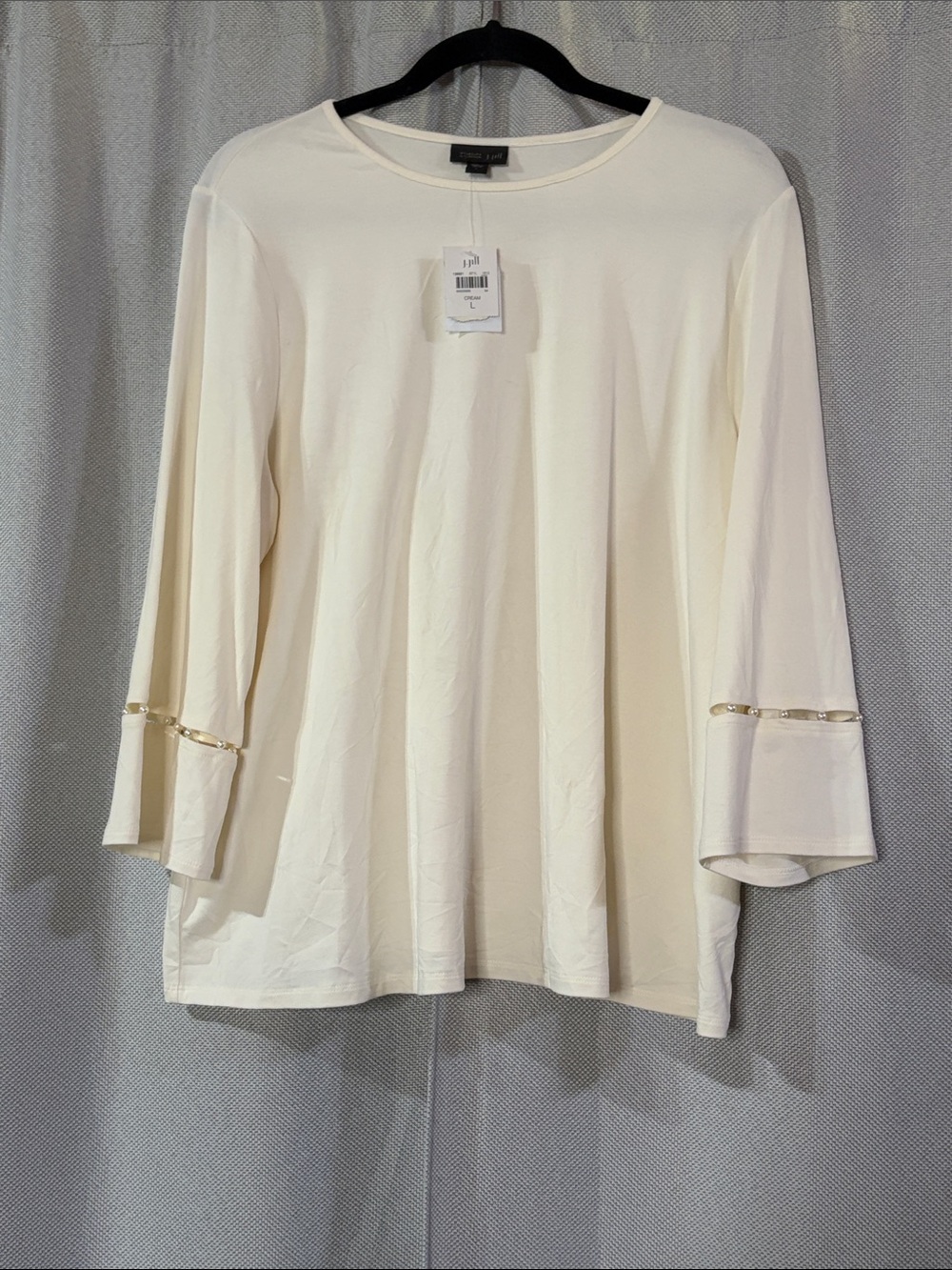 J. Jill Cream Long-Sleeve Knit Top with Gold Trim on Sleeves